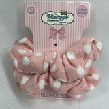 Vintage Cosmetic Co. Scrunchies 2 Ponytail Absorb Hair Ties Pink Polkadot Terry