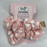 Vintage Cosmetic Co. Scrunchies 2 Ponytail Absorb Hair Ties Pink Polkadot Terry