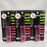 (3) Maybelline 100 Blackest Black-Great Lash Mascara Classic Volume Thickens