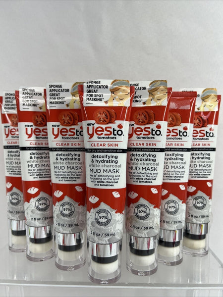 (10) Yes To Tomatoes White Charcoal Detoxifying Hydrate Clear Face Mud Mask 2oz