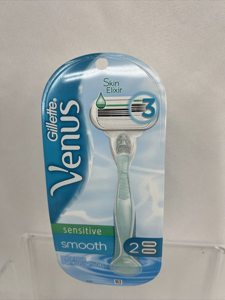Gillette VENUS Sensitive Smooth 3 Blade Elixir Razor + 2 Cartridges COMBINESHIP