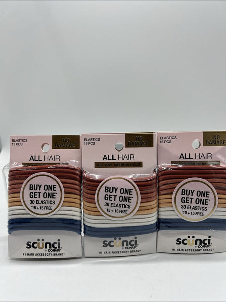 (3) Scunci No Damage Medium Hold Earth Tone Hair Tie Elastics 30ctea COMBINESHIP
