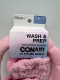 Conair Wash & Prep Head Wrap Spa Headband & Wristbands Absorbent Microfiber Pink