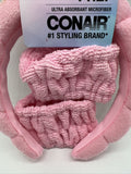 Conair Wash & Prep Head Wrap Spa Headband & Wristbands Absorbent Microfiber Pink