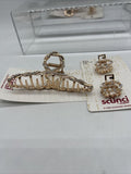 (2) Scunci Claw Clips Pearl & Crystal Gold Styling Hair Jaw Cocktail Upscale  ￼