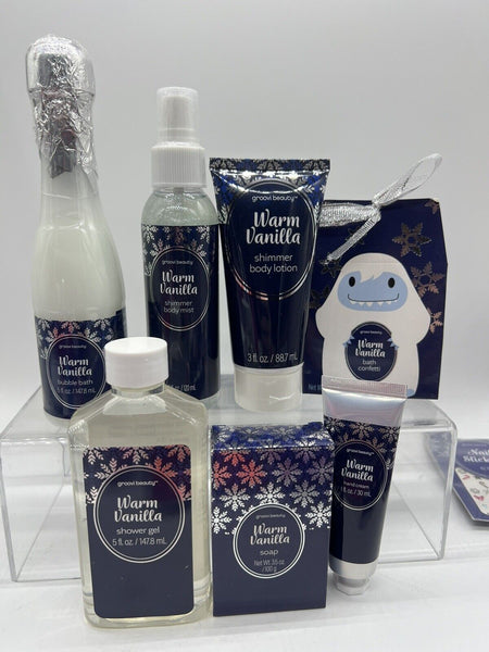(7) Groovi Beauty Warm Vanilla Body Wash Soap Shower Spa Bath Set Mothers Easter