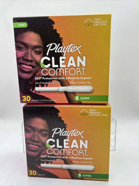 (2) Playtex Clean Comfort S  Tampons 30 Ct Super Organic Cotton