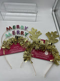 (2) Pack Party Light Up Antler Merry Christmas Novelty Headband Gold Couples
