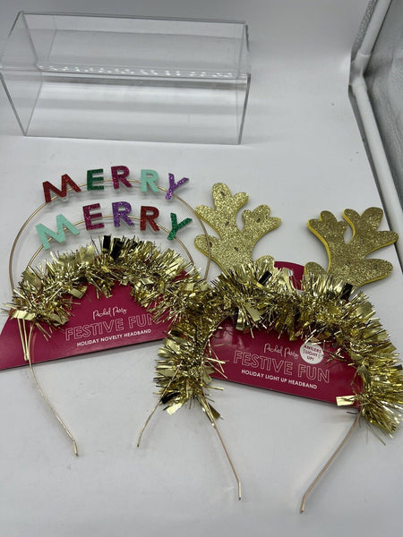 (2) Pack Party Light Up Antler Merry Christmas Novelty Headband Gold Couples