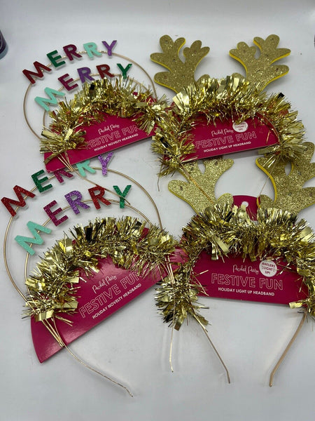 (4) Family Party Light Up Antler Merry Christmas Novelty Headband Gold Couples