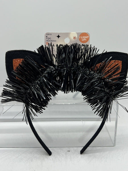 Scunci LIGHT UP Halloween Velvet Cat Ear Headband Black Glitter  COMBINE SHIP￼￼