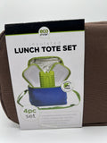 Eco One Insulated 4 Piece Set Canvas Lunch Tote 2 Containers Ice Pack Brown Teal