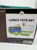 Eco One Insulated 4 Piece Set Canvas Lunch Tote 2 Containers Ice Pack Brown Teal