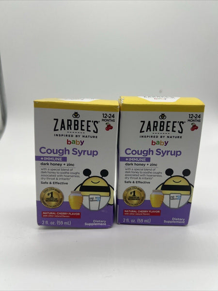 (2)  Zarbee's Naturals Baby Cough Syrup Immune honey Zinc Cherry 2oz 10/24