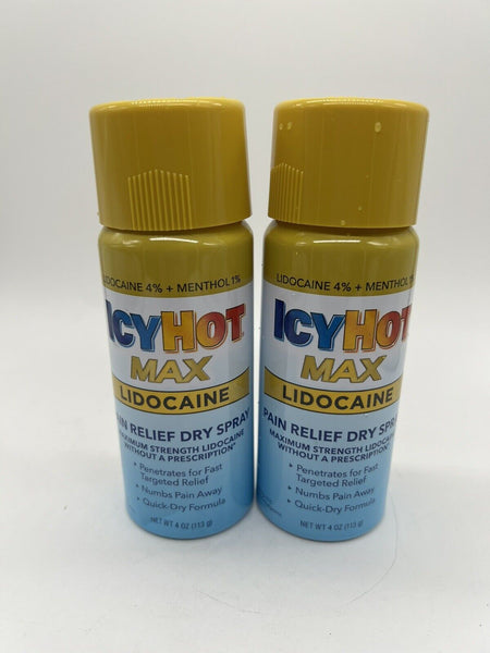 (2)  Icy Hot Max Lidocaine Pain Relief Spray Plus Menthol 4oz IcyHot 12/25