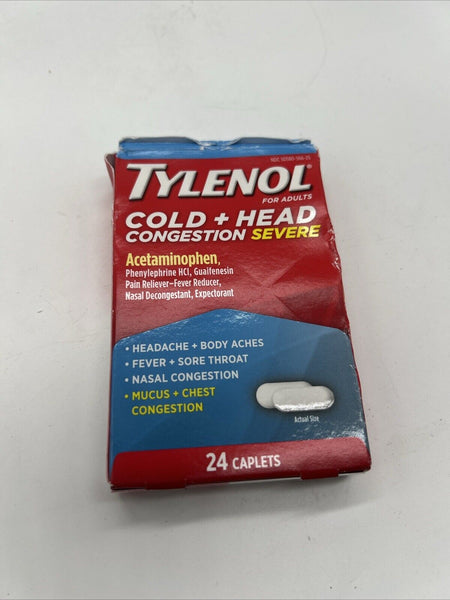 Tylenol Cold + Head Congestion Severe Medicine 24 Caplets Headache Fever  9/26