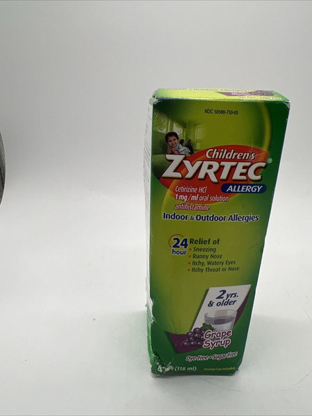 Zyrtec 24 Hr Children’s Allergy Syrup with Cetirizine Grape Flavor 4 oz 12/25