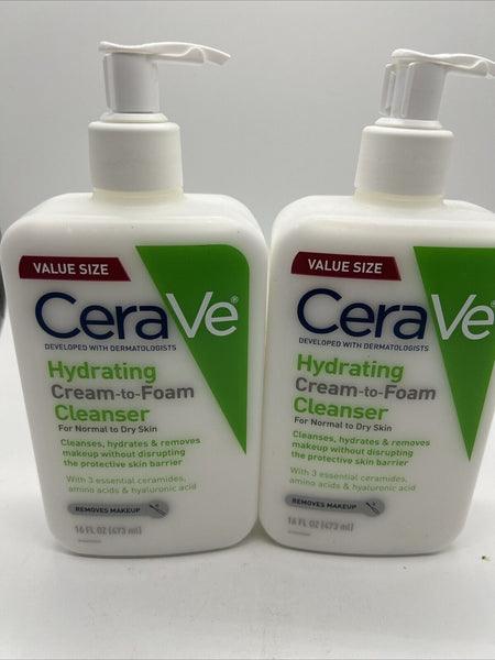 (2) CeraVe Hydrating Creme-to-Foam Cleanser w/ Ceramides Removes Makeup 16oz