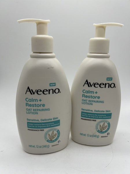 (2) Aveeno Calm +Restore Oat Repairing Lotion Sensitive Moisturize FragFree 12oz