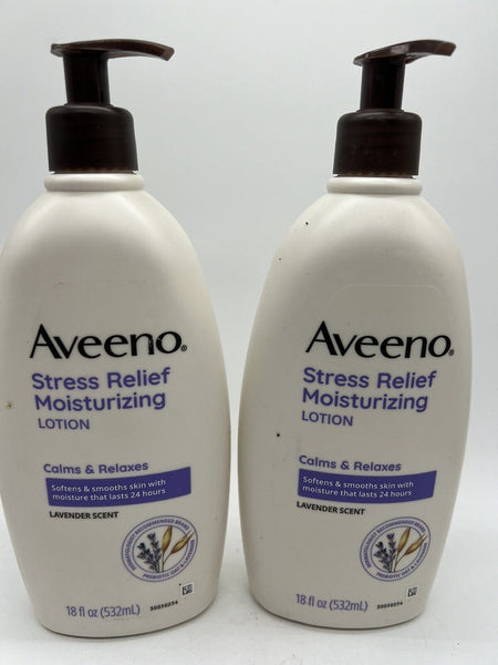 (2) Aveeno Stress Relief Moisturizing Lotion Calm Relax Lavender Big Pump 18oz