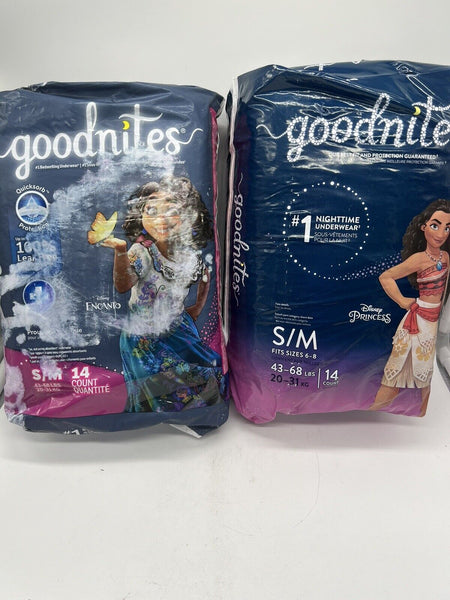 (2) GoodNites Youth Youth Absorbent Underwear TinkerBell Sm Med 43-68 lbs. 14ct