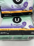 (2) U BRAND VALUE SIZE U by Kotex Clean & Secure overnight maxi pads 30 Ct