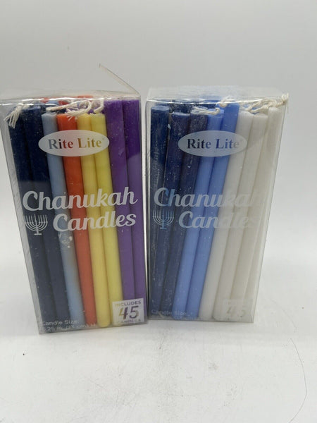 (2) 45 pcs Rite Lite Chanukah Hanukkah Judaica Blue White Red Candles 5.25"