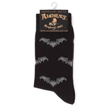 Alchemy Gothic SOX003 - Gothic Bat Socks Grey Black S/M or M/L