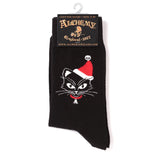 Alchemy Gothic SOX001 Catmas Socks Santa Hat Cat Christmas Crew Black S/M or M/L