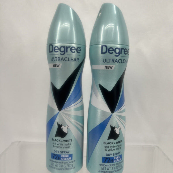 (2) Degree Ultraclear deodorant Dry Spray Black/White Pure Clean 3.8 oz