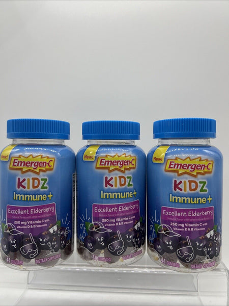 (3) Emergen-C Kidz Immune+ Gummy Excellent Elderberry, 44 CT10/24