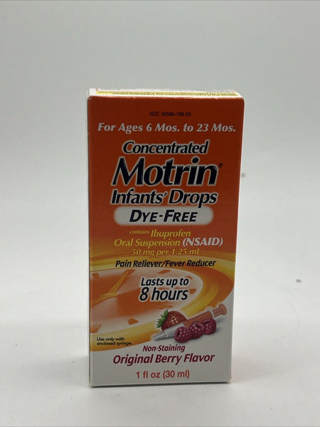 Motrin Infant Drops Oral Suspension Dye Free Pain Reliever 1 Oz Berry 50mg 11/24