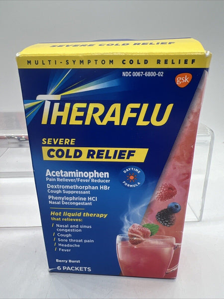 Theraflu Cold Relief Daytime Formula Berry Burst 6 Packets L 11/24+ COMBINE SHIP