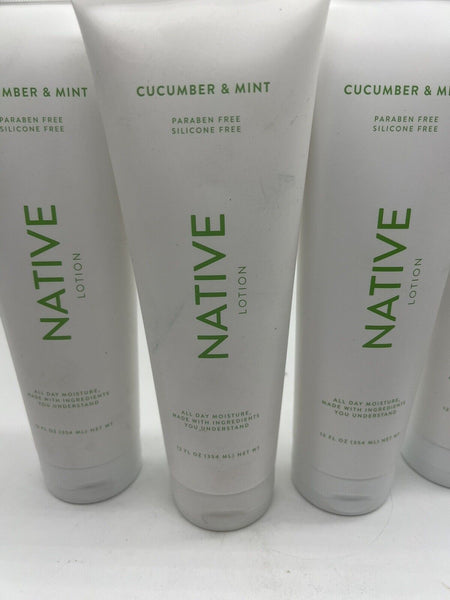(4) Native Body Lotion Cucumber + Mint  Paraben& Silicone-Free 12oz COMBINESHIP