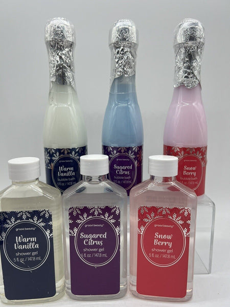 (6) Groovi Summer Snow Berry Citrus Vanilla Bubble Bath Christmas Shower Gel