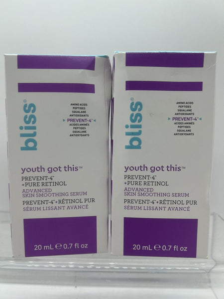(2) Bliss Youth Got This Prevent-4 Retinol Wrinkle Advanced Smoothing Serum .67o