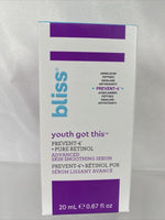 (2) Bliss Youth Got This Prevent-4 Retinol Wrinkle Advanced Smoothing Serum .67o