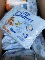 (12) ASSORTED SIZE 3/4/5/6 HUGGIES Little Swimmers Disney 16-35lb 204ttl Diapers