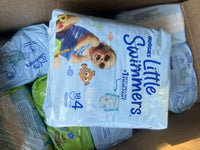 (12) ASSORTED SIZE 3/4/5/6 HUGGIES Little Swimmers Disney 16-35lb 204ttl Diapers