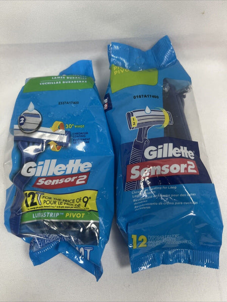 (2) Gillette Sensor2 Disposable 2 Blade Razors cartridge Lubrastrip  Pivot 12pk