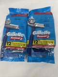 (2a) FIXED HEAD Gillette Sensor2 Disposable 2 Blade Razors Lubrastrip   12pk