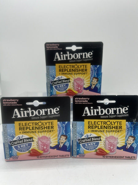 (3) Airborne Electrolyte Replenisher Strawberry Lemonade Tablet 10ct COMBINESHIP