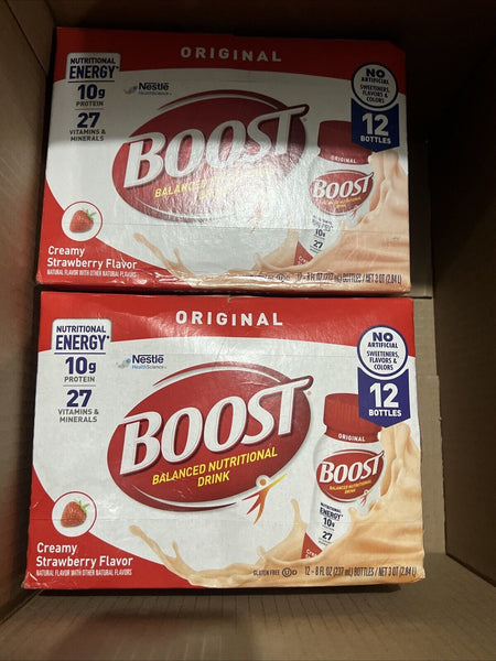 (2) BOOST Original Nutritional Drink Creamy Strawberry 12pack 8oz Protein 24ttl