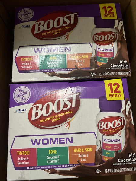 (2) BOOST Women Ready to Drink Nutritional Drink Rich Chocolate 12pk Protein 24t