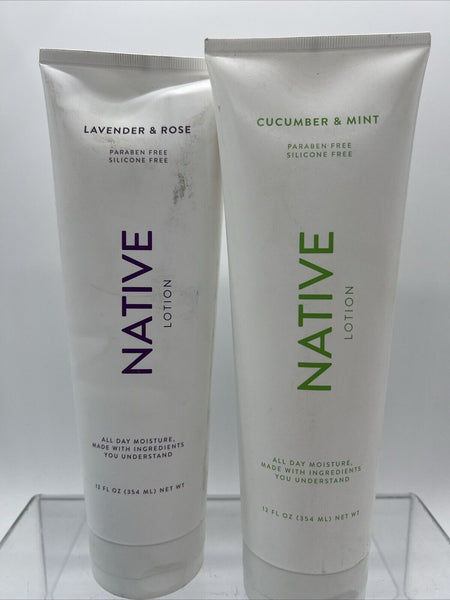 (2) Native Body Lotion Cucumber + Mint lavender Rose Silicone-Free Gift Set 12oz