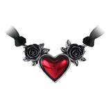 Alchemy Gothic P746 Blood Heart Necklace Pendant Necklace Ribbon Red Black Rose