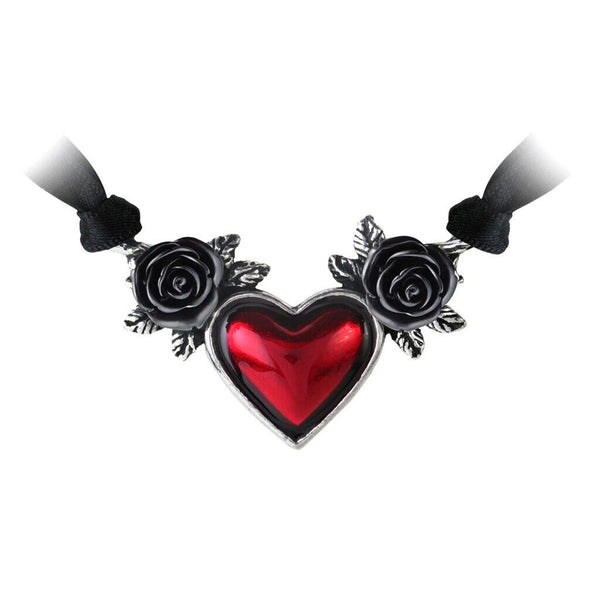 Alchemy Gothic P746 Blood Heart Necklace Pendant Necklace Ribbon Red Black Rose