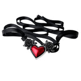 Alchemy Gothic P746 Blood Heart Necklace Pendant Necklace Ribbon Red Black Rose