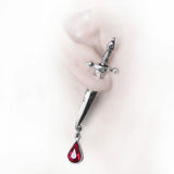 Alchemy Gothic E257  Cesare's Veto Earring single stud Sword Crystal Red