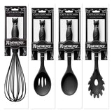4 Piece Cat's Kitchen Gift Set Alchemy Gothic Whisk Slotted Pasta Spoon Black